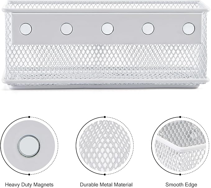 6.29"x2.28"x2.48" Magnetic Basket for Whiteboard White Magnetic Basket for Fridge Magnetic Organizer Holder with 5 Strong Magnets Magnetic Holder for Refrigerator Locker-Ruum Studio Home