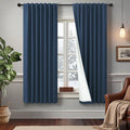 Navy Blue Linen Black Out Curtains 63 Inch Long 2 Panels Burg Thermal Insulated Total Blackout Window Shades Light Blocking Dark Curtains for Living Room Kids Children Boy Bedroom 63 Length White Back-Ruum Studio Home