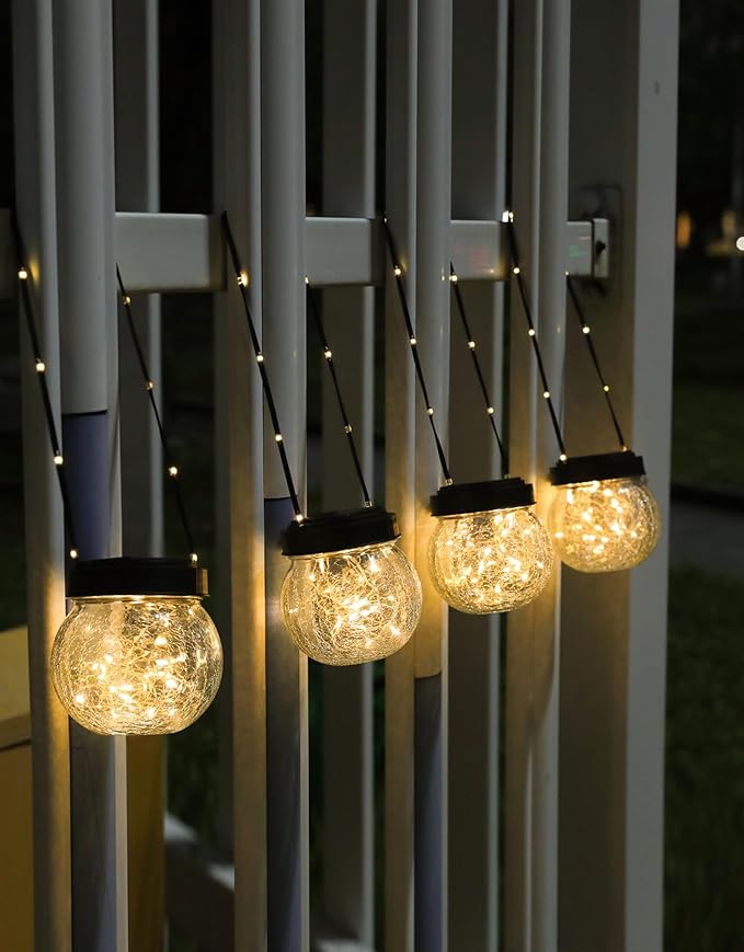 PARTPHONER Solar Lanterns Solar Lights Outdoor Waterproof 6-Pack, Solar Powered Hanging Lights Cracked Glass Hanging Globes for Christmas Decoration, Shepherd Hook, Garden Tree Ornaments-Ruum Studio Home