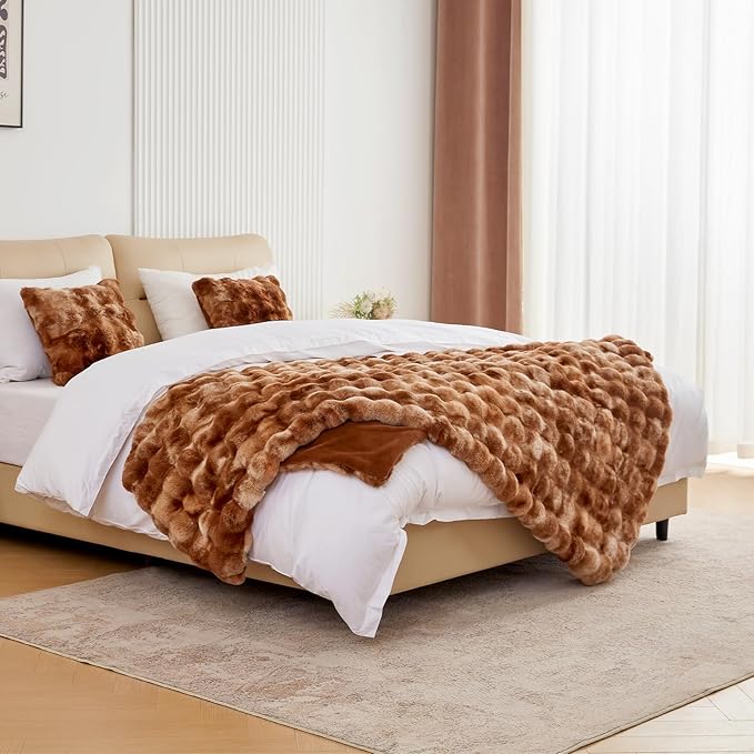 BENVWE Faux Fur Throw Blanket for Couch - Fluffy Soft Thick Bubble Blanket for Living Room Home Decor - Fathers Day Birthday Gifts for Women Men, Tie-dye Caramel, 50" x 60"-Ruum Studio Home