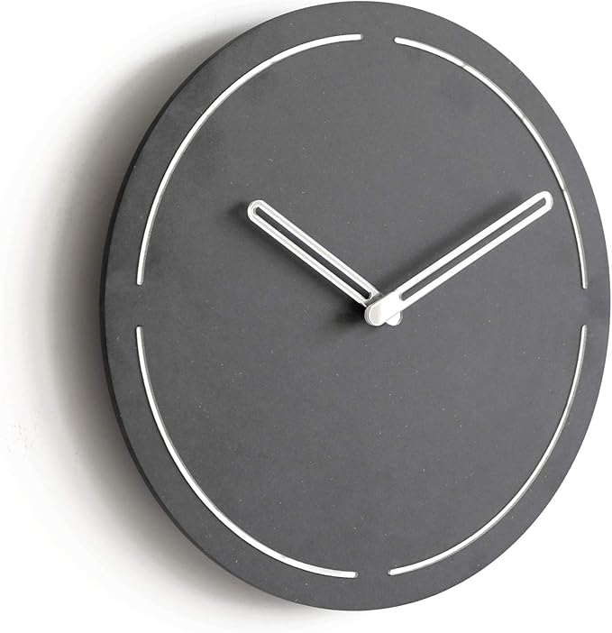 Stephanie Imports Modern Minimalist Dark Concrete Gray Silent Wall Clock (Silver)-Ruum Studio Home