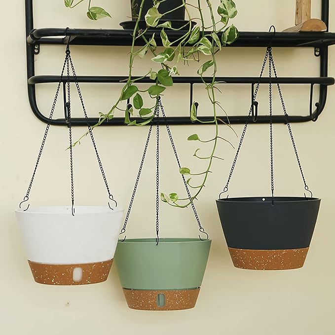 ZMTECH 8 Inch Hanging Planters for Indoor Plants, Hanging Baskets for Plants Outdoor with Visible Water Level, Hanging Flower Pots with Drainage Holes & Removable Tray(2 Pack, Gray)-Ruum Studio Home