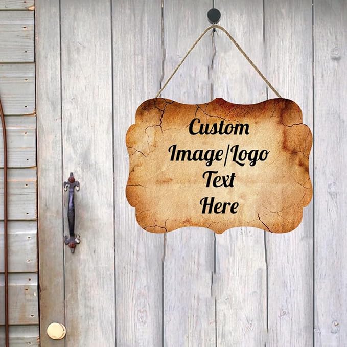 Personalized Wooden Welcome Sign for Front Door - Customized Image/Text Hanging Decor, Farmhouse Style, 11.2 * 8 Inch-Ruum Studio Home