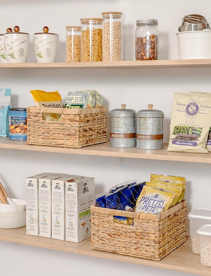 StorageWorks Wicker Storage Basket, Large and Small Baskets, Water Hyacinth Basket for Organizing, Decorative Water Hyacinth Storage Baskets, Set of 2-Ruum Studio Home