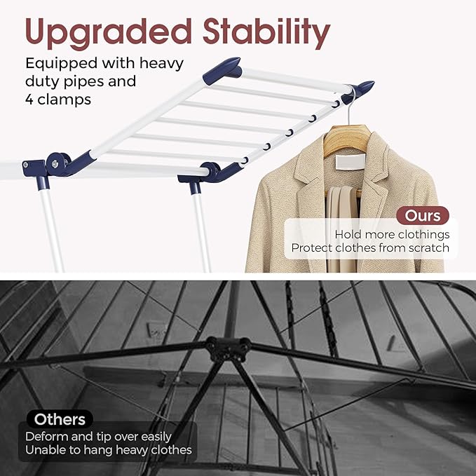 APEXCHASER Clothes Drying Rack Foldable, Large Drying Rack Clothing, Winged Laundry Rack Folding Indoor Outdoor, Metal Clothes Airer for Bedding Towel Sweater Heavy Duty, 68.9" X 22" X 39.3", White-Ruum Studio Home