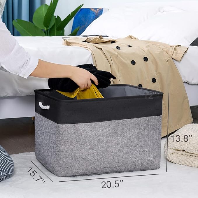 TheWarmHome Organization and Storage Basket for Shelves - 20x16x14 inch Jumbo 3 Pack Collapsible Storage Bins for Organizing, Fabric Storage Cubes for Organizer Gift Toy Closet (Black & Grey)-Ruum Studio Home