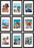 Vittanly 8x12 Picture Frames Set of 9, Shatter Resistant Plexiglass, Display 6x8 Pictures with Mat or 8x12 without Mat, Photo Frames for Wall or Tabletop, Engineered Wood, Black-Ruum Studio Home
