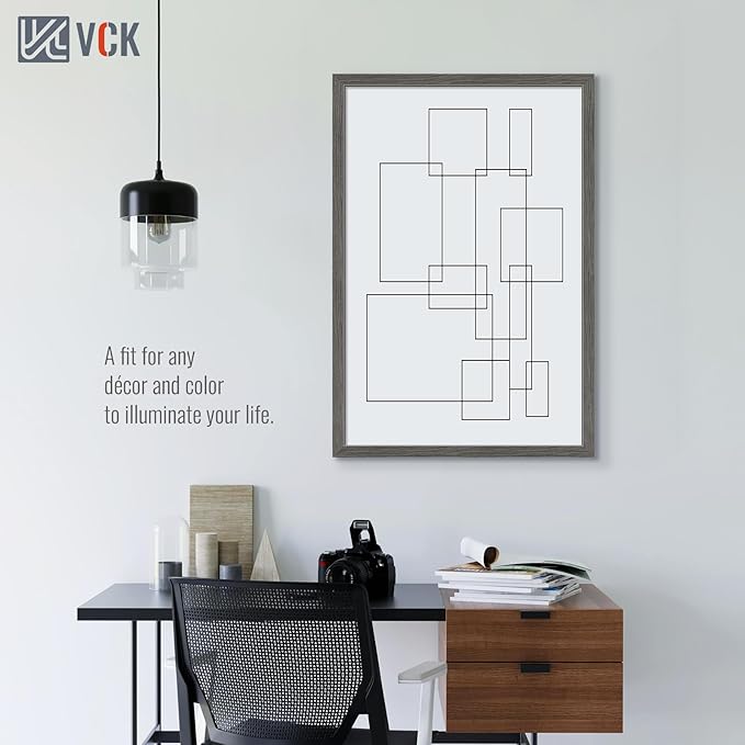 VCK 24x36 Poster Frame 3 Pack, Gray Solid Wood Picture Frame, Exclusive Wood Grain, Wall Mounting Hanging-Ruum Studio Home