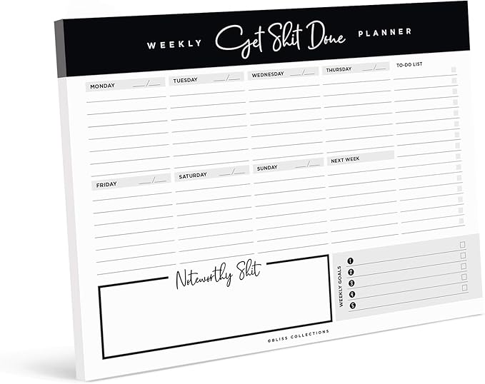 Bliss Collections Weekly Planning Pad, To Do List Notebook - Undated Tear-Off Sheets Notepad - Work Calendar, Organizer, Scheduler for Goals, Tasks - Get Stuff Done, 8.5" x 11", 50 Sheets-Ruum Studio Home