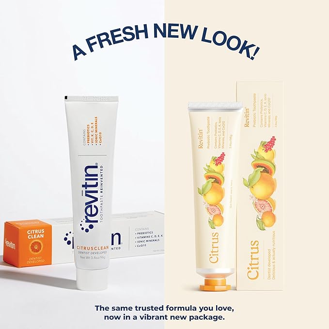 Revitin Toothpaste | Fluoride-Free Prebiotic Citrus Tooth Gel | No SLS, Gluten Free, Dye Free, GMO Free, No Sweeteners | Non-Toxic, Kid Approved-Ruum Studio Home