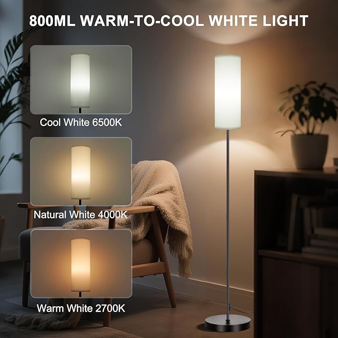 FRIDEKO HOME Floor Lamps for Living Room, Dimmable Colors Temperature & Brightness, Modern Floor Lamp Remote, Tall Standing Lamps for Kid Room Bedroom Office, White Lampshade 9W RGB Smart Bulb-Ruum Studio Home