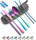 Travel Utensils Set with Case Reusable Portable Cutlery Set Stainless Steel 8pcs Including Dinner Knife Fork Spoon Chopsticks Straws(Rainbow)-Ruum Studio Home
