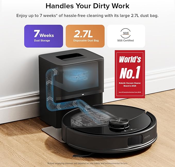 roborock Q10 S5+ Robot Vacuum and Mop with Self-Emptying, 10,000Pa Suction, Upgraded from Q8 max+, Obstacle Avoidance, Sonic Mopping, Dual Anti-Tangle Design, Auto Mop Lifting, Ideal for Pet Hair-Ruum Studio Home