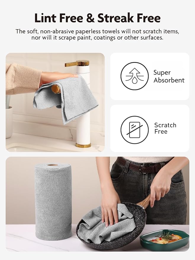 Fantasticlean Microfiber Cleaning Cloth Roll -90 Pack, Tear Away Microfiber Towels, 12" x 12", Reusable, Washable, Scratch Free, Ultra Absorbent Dish Rags for Car, Home, Garage or Shop (Grey)-Ruum Studio Home