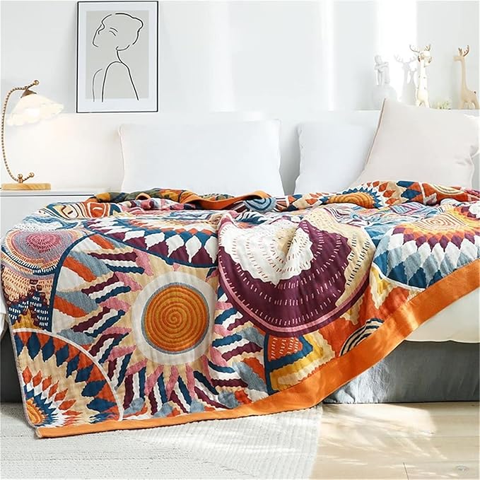 MSGKV Boho Throw Blanket for Bed Couch,100% Cotton Throw Blankets 80''x 90'' Mexican Super Soft Blanket Travel Picnic Blankets Versatile Knit Woven Blanket Boho Decor-Ruum Studio Home