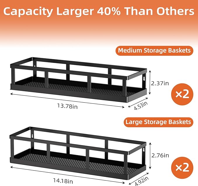 Spice Rack Wall Mounted, 4 Pack Pantry Door Organizer & Hanging Storage Baskets Organizer Wall Mount, Large Capacity Metal Spice Shelf for Kitchen Cabinet, Bathroom, Shower, Home Decor-Ruum Studio Home