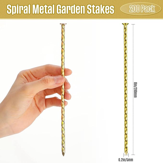 200 Pcs Metal Nails 8 Inch Artificial Spikes Galvanized Spiral Landscape Stakes Edging Spikes Garden Stakes for Fake Landscaping Grass Ground Lawn(Gold)-Ruum Studio Home