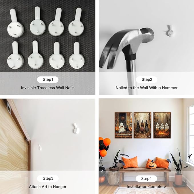 HLNIUC Framed Halloween Canvas Wall Art,Dark Witch Crow Raven Prints,Black Cat Decor,Horror Gothic Ghost Pictures Set of 3 (16"X24") Scary Pumpkin Wall Decor for Party Living Room Bedroom Decoration-Ruum Studio Home