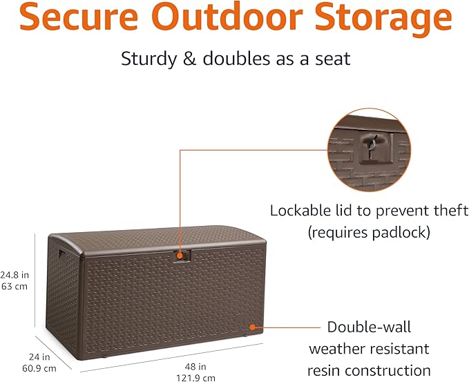 Amazon Basics Outdoor Organization & Storage Deck Box with Lid, 99 Gallon, Brown-Ruum Studio Home