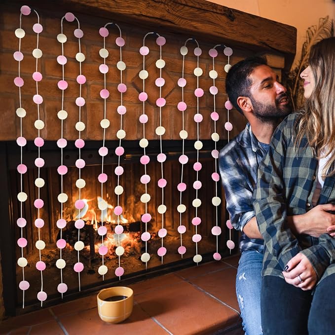 Jishi 3-Pack Pom Pom Garland Pink Felt Ball Ornament Garland Christmas Decorations, Cute Pompom Strings for Christmas Tree Decor, Xmas Holiday Party, Birthday Banner - 6.6 Feet Long, 24 Balls 25mm-Ruum Studio Home