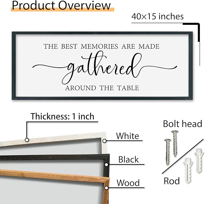 SRSZHIYUE The Best Memories Are Made Gathered Around The Table Sign Wall Decor Art 40"×15" for Kitchen Dining Room Large Wood Framed Wall Hanging (Black)-Ruum Studio Home
