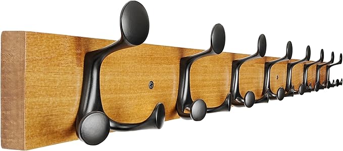 SKOLOO 43-Inch Light Brown Wood Coat Rack Wall Mount with 8 Triple Hooks - Ideal for Family Entrances, Classrooms, and Pet Supplies Storage - Perfect Coat Hooks for Wall-Ruum Studio Home