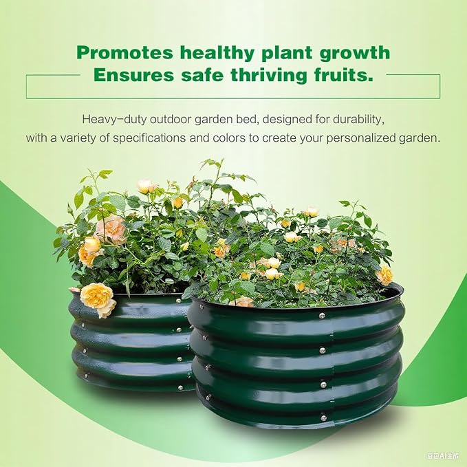 GARDMAX 2 Pack 2x2x1FT Galvanized Round Raised Garden Bed Kit, Metal Planter Boxes Outdoor with Easy Assembly, Large Garden Bed for Vegetables, Fruits, Flower, Herbs Dark Green-Ruum Studio Home