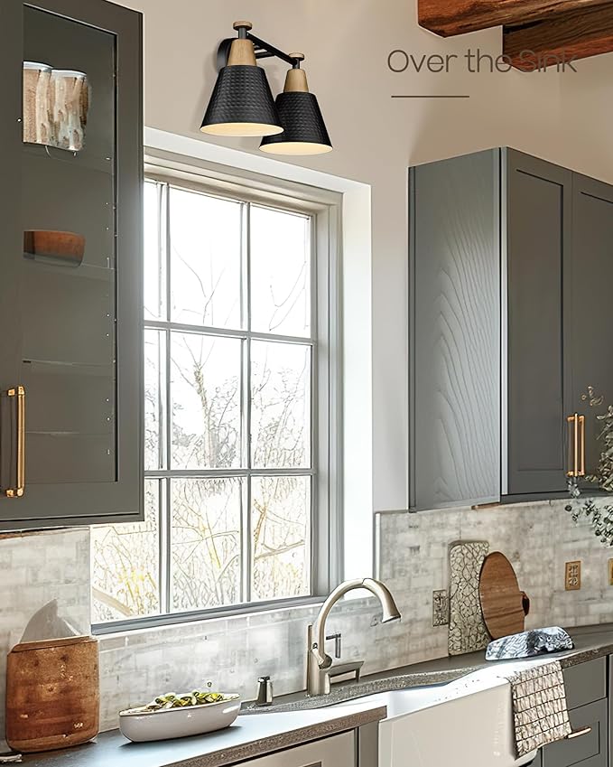 FEMILA Black Bathroom Light Fixtures, 2-Light Bathroom Vanity Lights Over Mirror with Hammered Metal Shade, Modern Wall Sconces Lighting for Kitchen Bedroom Living Room, 4FG59B-2W BK-Ruum Studio Home