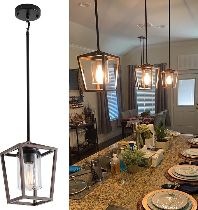 SGLfarmty Farmhouse Bar Pendant Lighting for Kitchen, Single Pendant Island Light with Wooden Finish，Modern Industrial Metal Pendant Light Fixtures，Rustic Ceiling Lantern Hanging Light,1 Pack-Ruum Studio Home