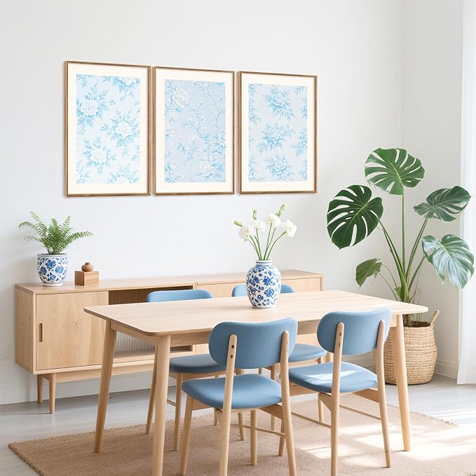 HPNIUB Large Classic Chinoiserie Floral Framed Canvas Wall Art Set, Watercolor Blue and White Flower Rose Wall Decor, Blue Minimalist Wildflower Art Print for Living Room,Bedroom,Office-16 x24 x3-Ruum Studio Home