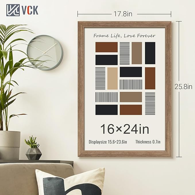 VCK 16x24 Frame 3 Pack - Brown Walnut, Natural Textured Solid Wood Poster Picture Frame, Wall Mounting Hanging-Ruum Studio Home
