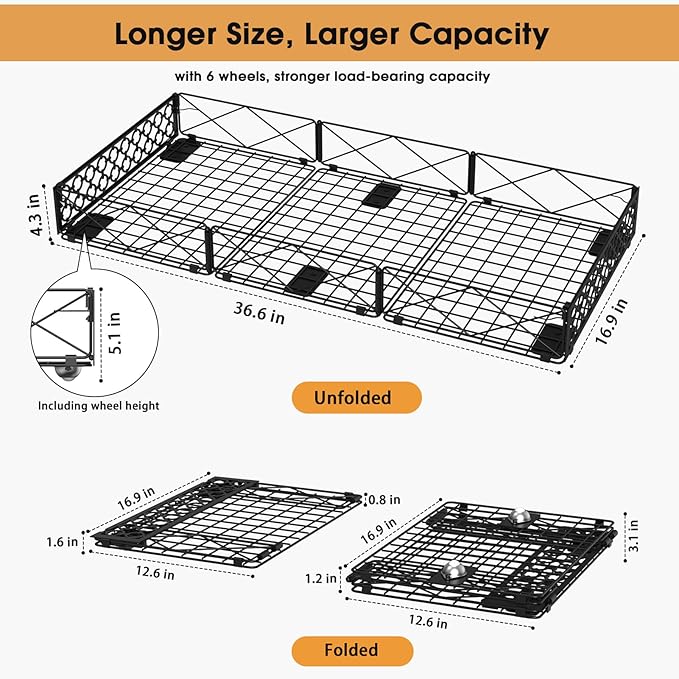 NADAMOO Large Under Bed Storage with Wheels, Low Profile Rolling Under Bed Storage Containers，Foldable Metal Under the Bed Organizer Bins for Bedroom，2 Packs-Ruum Studio Home