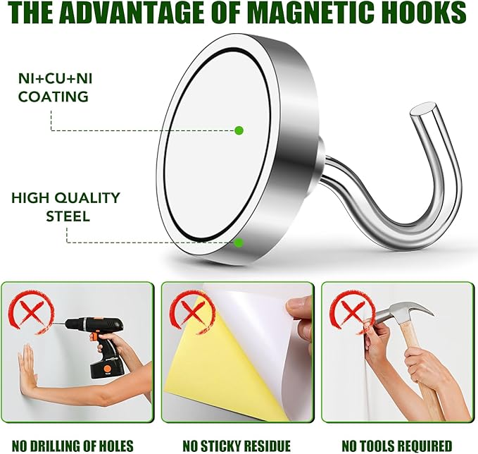 MIKEDE Magnetic Hooks Heavy Duty, 40lbs Earth Magnets with Hooks for Refrigerator, Strong Magnets with Rust Proof Metal Hooks for Cruise Cabins, Classroom, Outdoor - Pack of 20-Ruum Studio Home