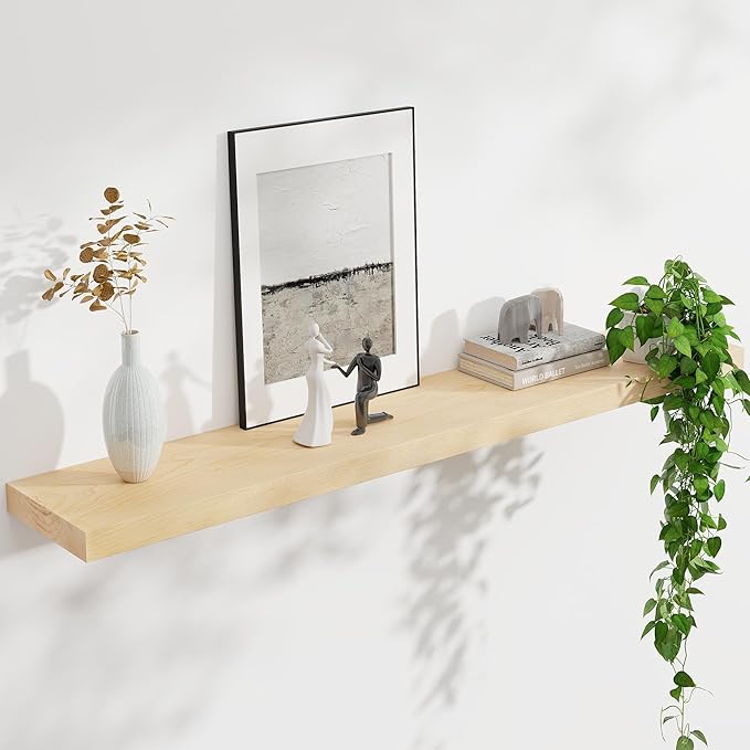Floating Shelves for Wall, USA-Sourced Maple Wood 48 Inch Long Wall Shelves, Natural Wooden Mounted Picture Ledge Shelf, Nursery Book Storage Shelf Kids Bookshelf, Display Shelf for Bathroom-Ruum Studio Home