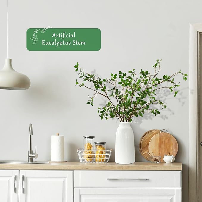 ucky Artificial Realistic Eucalyptus Stems，Decoration Greenery Stems ，43 Inch 4 Pcs, Realistic Touch Flexible Branches, Green Fake Plant, for Home Decor Tables Vases Garden Decoration-Ruum Studio Home