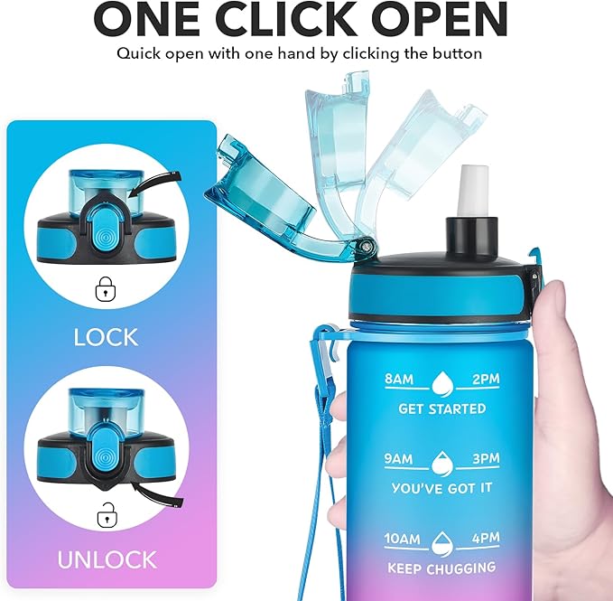Enerbone Water Bottle, Leakproof BPA & Toxic Free, Motivational Water Bottle with Times to Drink and Straw, Fitness Sports Water Bottle with Strap for Office, Gym, Outdoor Sports-Ruum Studio Home