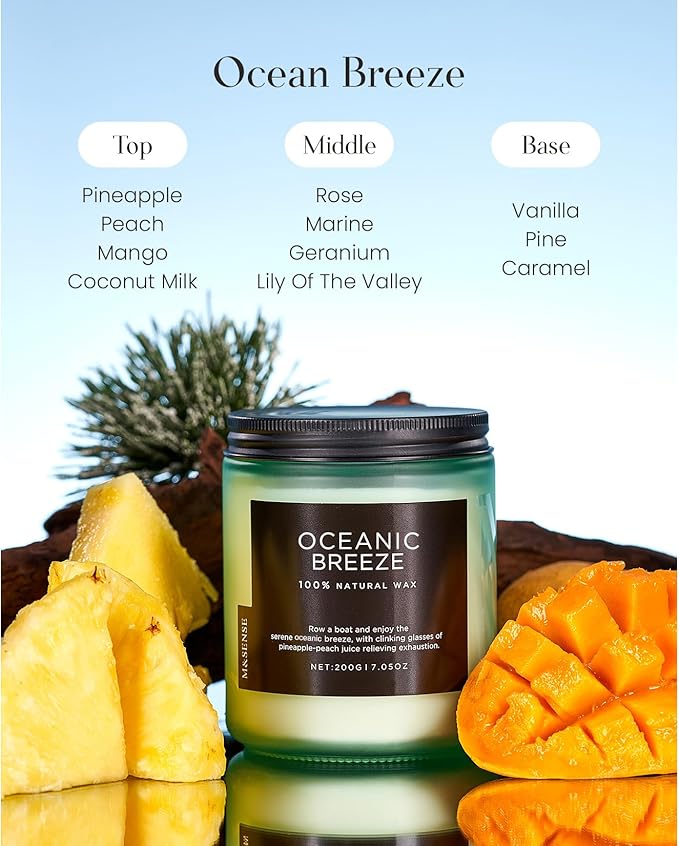 M&SENSE Candle Oceanic Breeze Scented Candle, Long Lasting Pineapple & Mango Scented Natural Soy Wax Candles 7.05oz 50 Hours Burn for Home Scented, Stress Relief Gifts for Women/Men-Ruum Studio Home