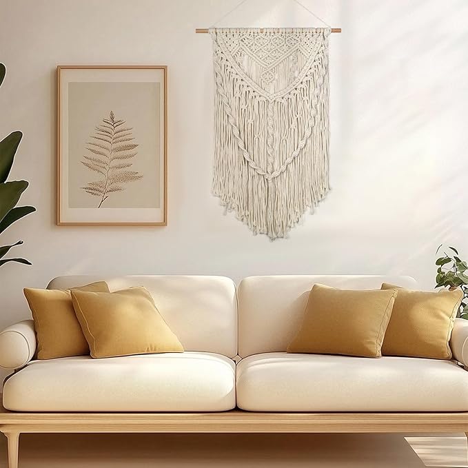 JONKASIPA Macrame Wall Hanging - Bohemian Handmade Woven Tassel Tapestry Chic Lace Hanging Home Decor,Macrame Wall Decor for Bedroom,Living Room or Apartment(White)-Ruum Studio Home