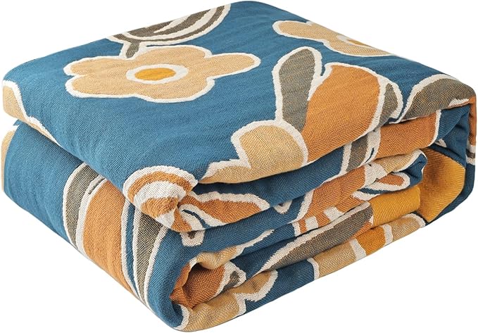 Boho Throw Blanket for Bed - 100% Pure Cotton Ultra Soft Rustic Quilt - Farmhouse Decor Bed Blankets, All Season Rustic Throw for Sofa Couch Chair(60"×80", Floral)-Ruum Studio Home