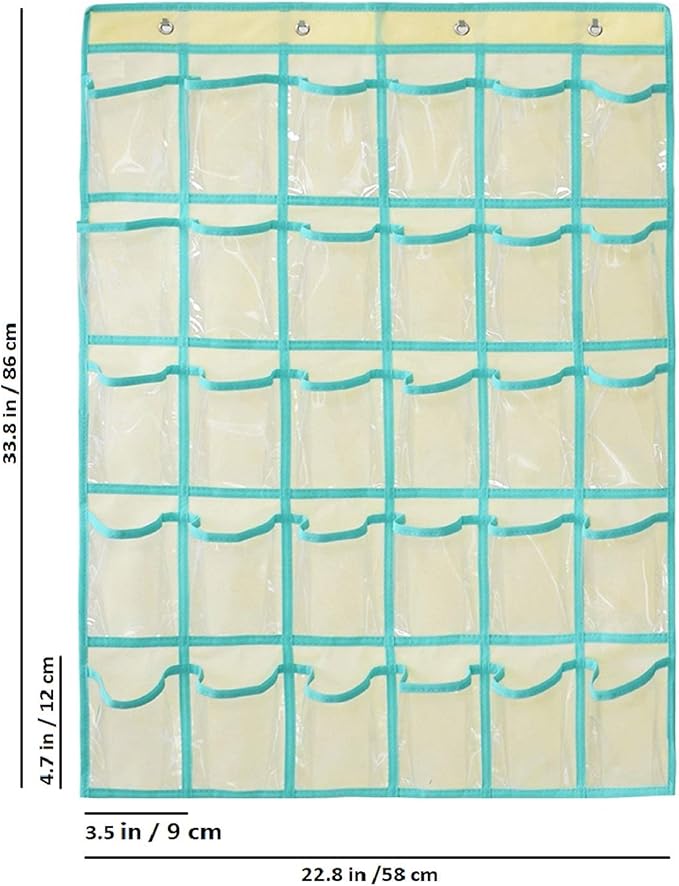 Classroom Pocket Chart for Phone Calculator Holder Over The Door Hanging Closet Jewelry Organizer with 30 Clear Pockets (BEIGE)-Ruum Studio Home