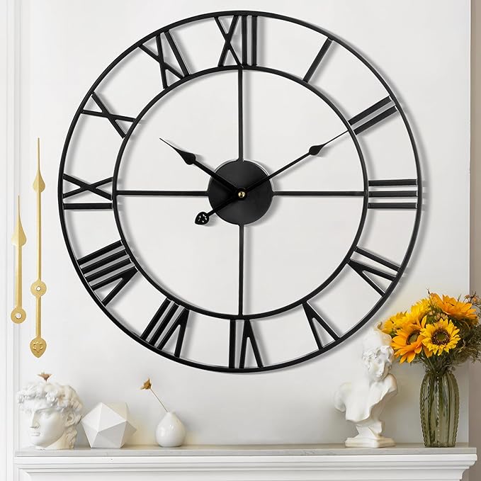 Large Wall Clock for Living Room Decor - 47cm/ 18 Inches Silent Non-Ticking Metal Wall Clocks Battery Operated, Vintage Decorative Modern Wall Clock for Bedroom, Office, Farmhouse Decor-Ruum Studio Home