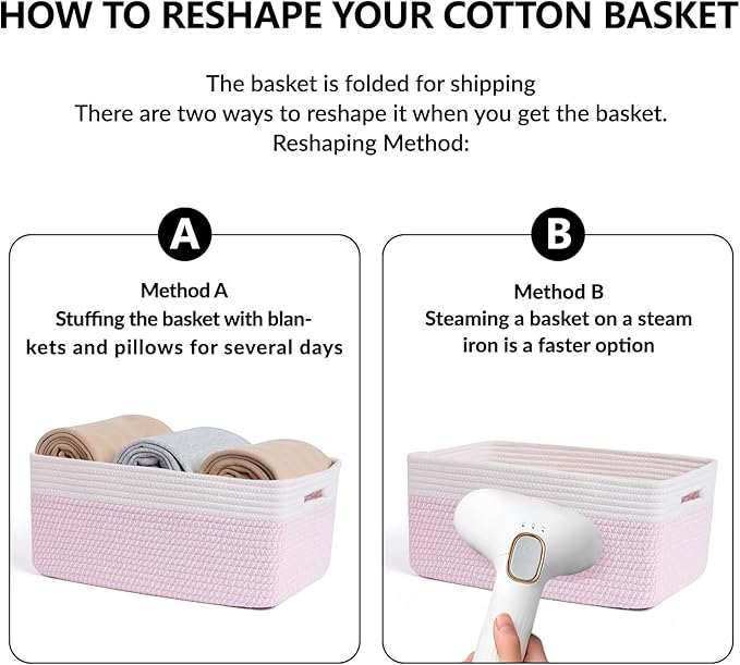 Large Storage Baskets for Organizing, Closet Shelf Baskets for Clothes Blanket Towels, Baby Nursery, Toy Bins Box, Woven Rope Baskets, 17 x 13 x 7.5”, 4 Packs Woven Pink-Ruum Studio Home