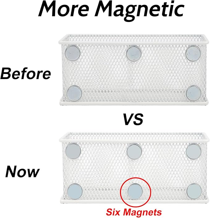 EASEPRES Magnetic Pencil Holder Set of 6 - Wire Mesh Storage Baskets Organizer with Strong Magnets - Perfect for Whiteboard, Refrigerator and Locker Accessories, White-Ruum Studio Home
