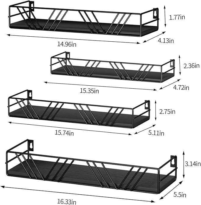 Floating Shelves for Wall Set of 4, Different Sizes Mounted Wood Floating Shelf, Wall Shelves for Living Room,Bedroom, Bathroom, Kitchen, Farmhouse Decor, Office-Ruum Studio Home