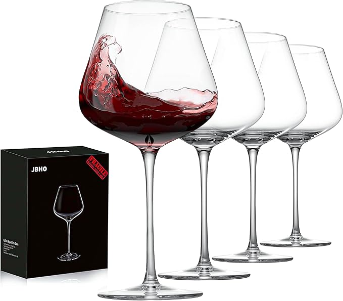 JBHO Set of 4-21 Ounce Hand Blown Italian Style Crystal Burgundy Wine Glasses - Lead-Free Premium Crystal Clear Glass - Gift-Box for any Occasion-Ruum Studio Home