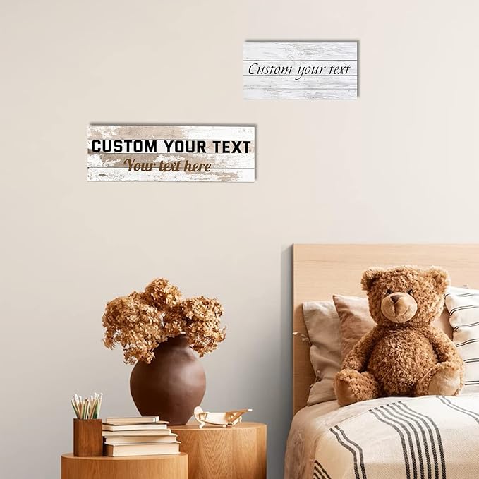 LZIMU Custom Text Signs Wall Decor Personalized Canvas Quote Family Sign Wall Art Wood Background Rustic Farmhouse Decor Framed (6"x18")-Ruum Studio Home