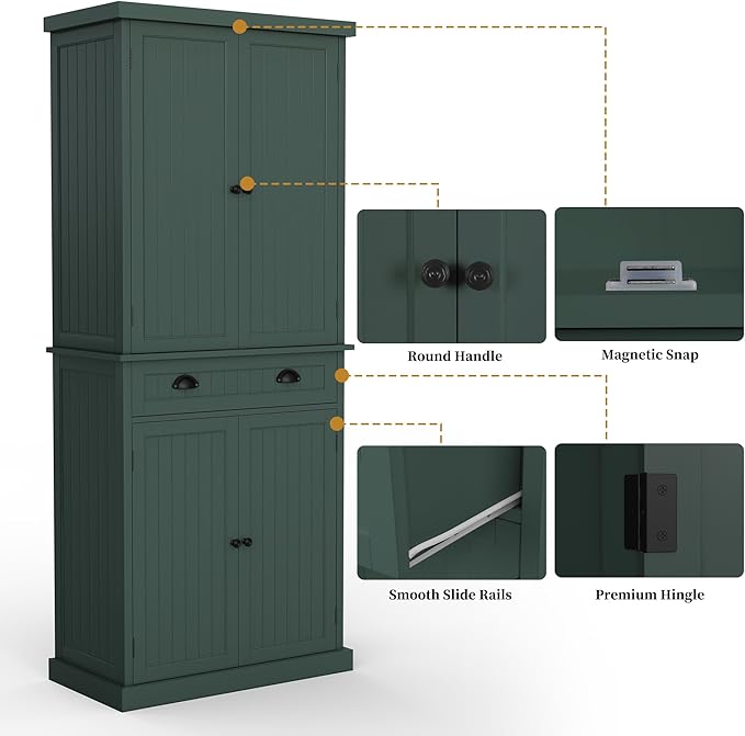 ARTPOWER 72" Tall Kitchen Pantry Storage Cabinet with Drawer and Adjustable Shelves, Pantry Cabinet for Kitchen, Bathroom or Hallway, Green-Ruum Studio Home