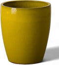 Emissary Bullet 14 in. Mustard Yellow Ceramic Round Planter (14 in. L x 14 in. W x 15.5 in. H) with Drainage Hole-Ruum Studio Home