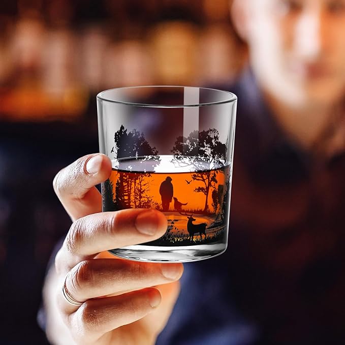 Old Fashioned Whiskey Glasses, Stemless Wine Glasses with Gift Box, 10Oz Rocks Glass for Scotch Cocktail Bourbon Vodka Liquor, Unique Gifts for Dad, Husband, Father's Day, Anniversary-Ruum Studio Home
