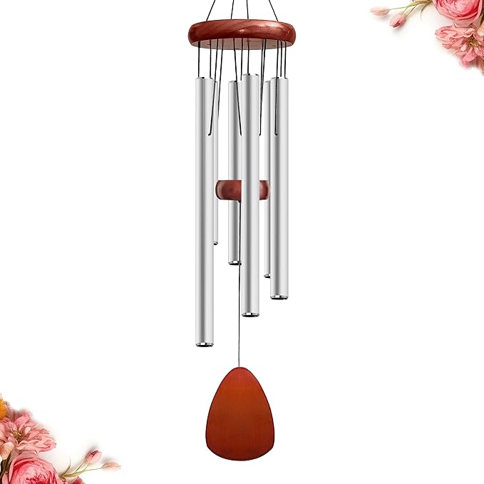 28" Wind Chime for Mothers Day, Decorative Wind Chimes for Outside, Memorial Windchimes Remembrance Gift for Women Mom Grandma, Metal Wind Chimes Outdoor Decor for Garden Patio Zen(Silver)-Ruum Studio Home